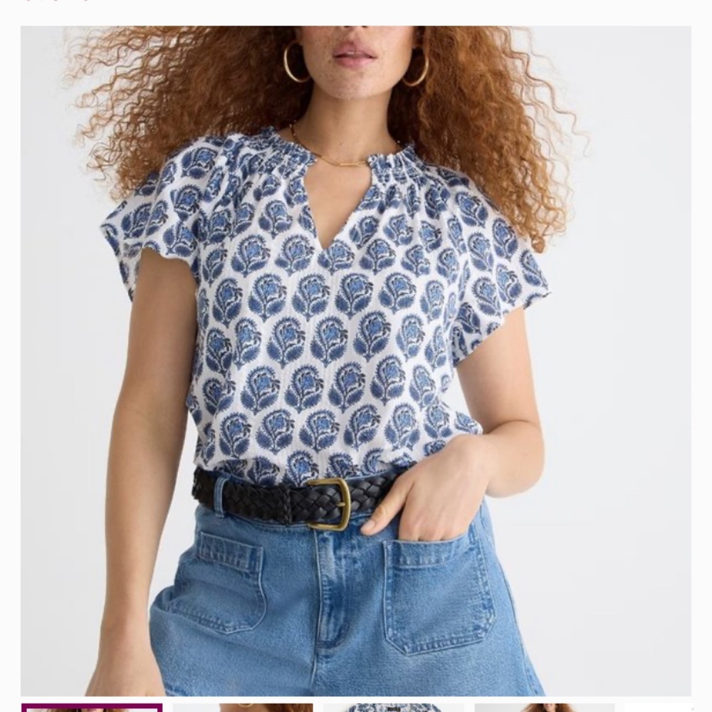 J. Crew Smocked flutter-sleeve top in bouquet block print size XXS